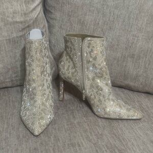 Gianni Bini Champagne Glitter Pointed-Toe Ankle Boots